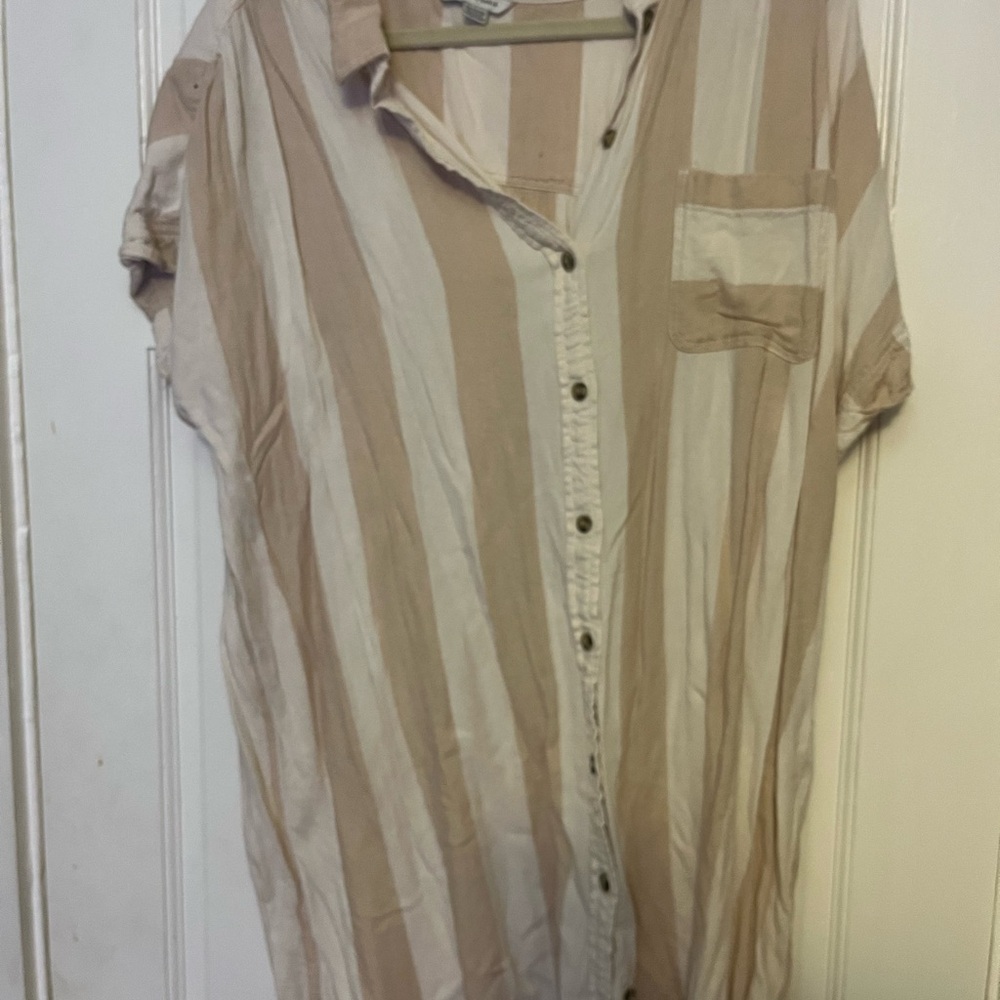 American Eagle Outfitters Beige and Cream Striped Shirt Dress